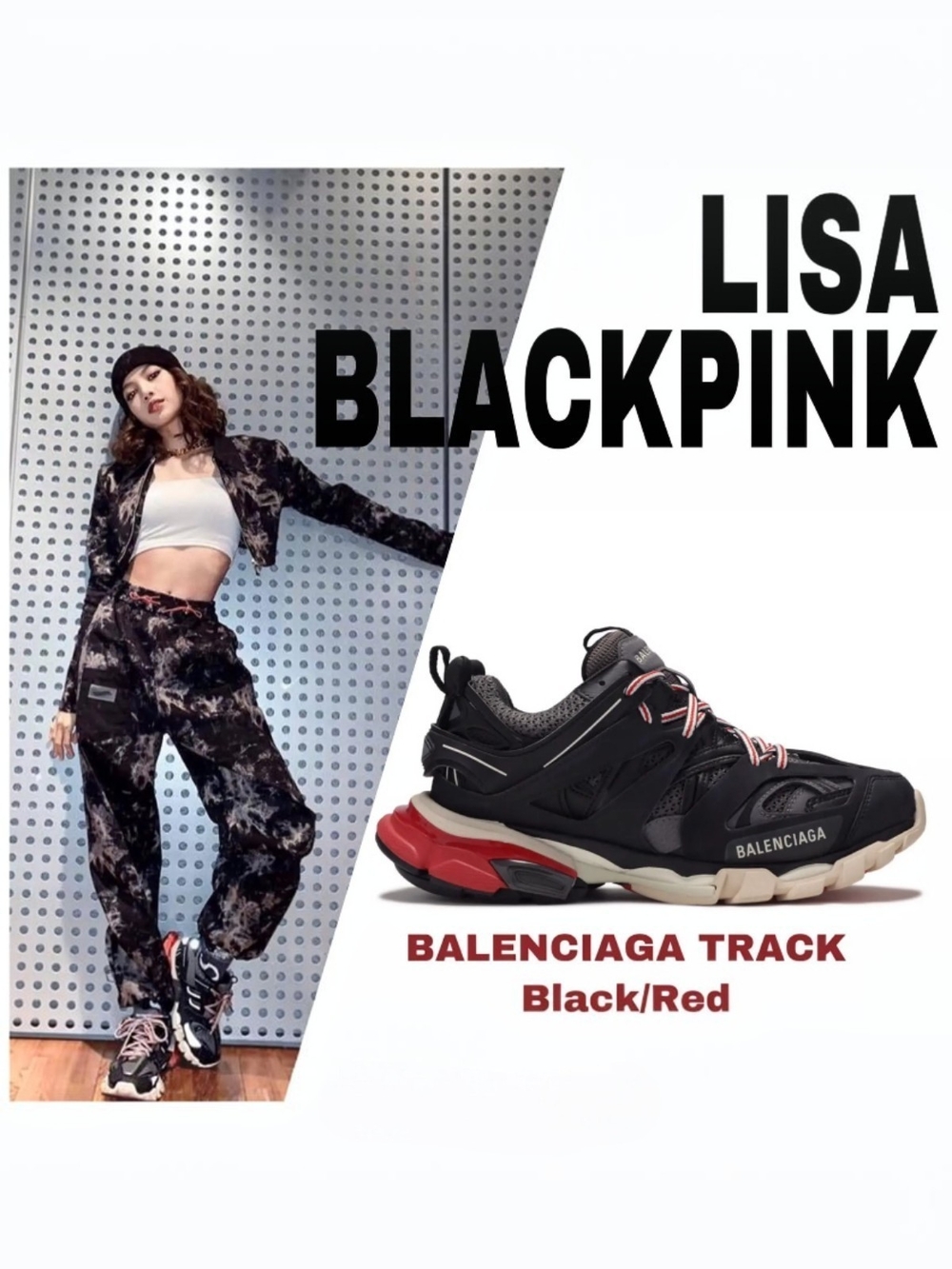 Balenciaga Black Red Track Sneakers Size 40 As Seen On Lisa Of Blackpink